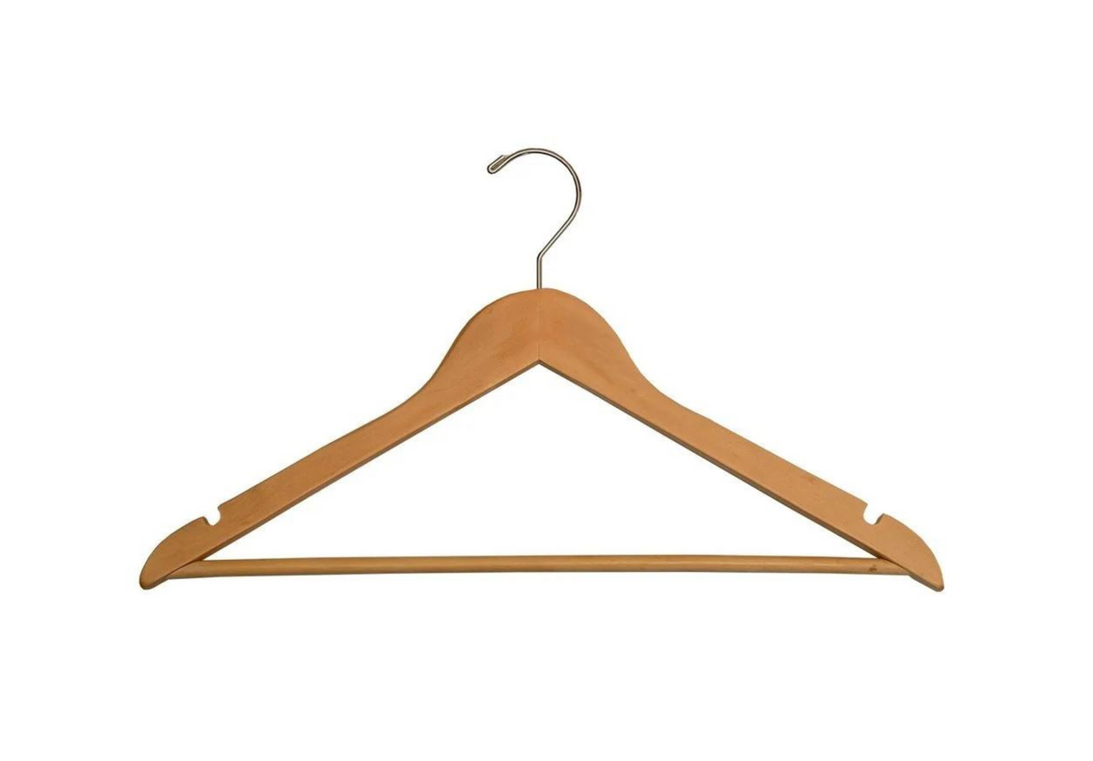Hotel natural wood hanger on a white background