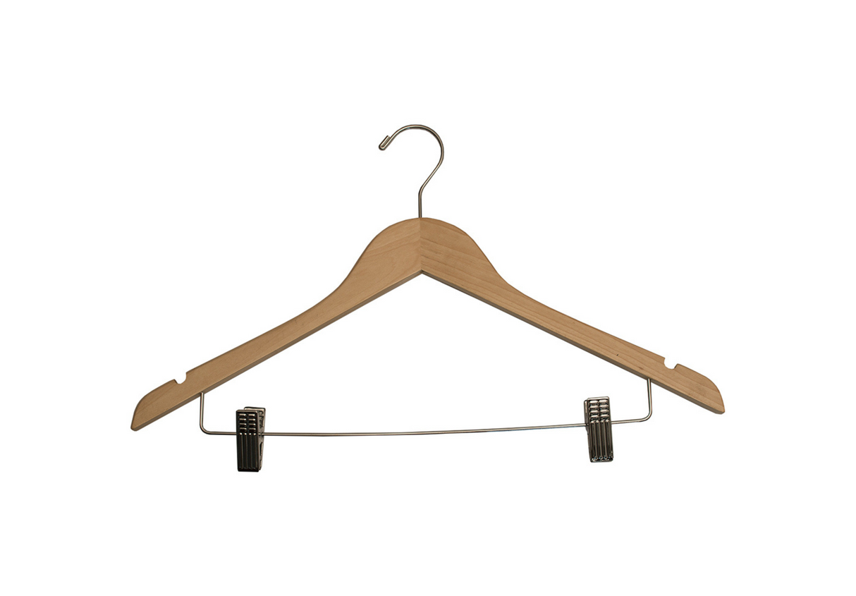 Hotel natural wood hanger with clips