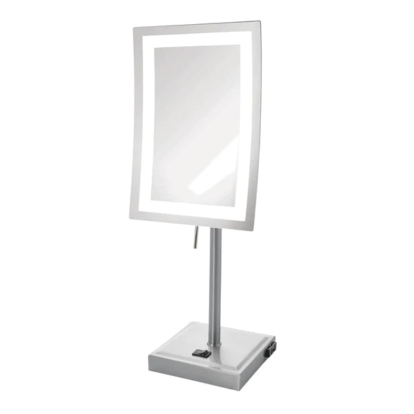 Rectangular standing mirror featuring a light on the mirror.